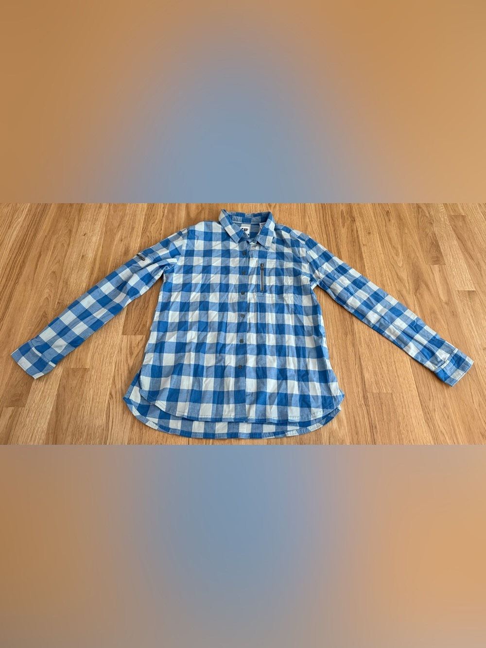 EUC Women’s Caterpillar (CAT) Long-Sleeve Plaid Button-Up Shirt - Blue/White - S